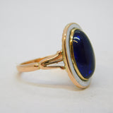 George III 9ct Gold, White Enamel & Blue Cabochon Mourning Ring Antique