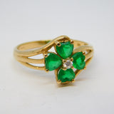 9ct Yellow Gold, Green & White Stone Set Floral Dress Ring Vintage c1990 London