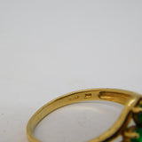 9ct Yellow Gold, Green & White Stone Set Floral Dress Ring Vintage c1990 London
