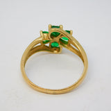 9ct Yellow Gold, Green & White Stone Set Floral Dress Ring Vintage c1990 London
