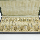 19th Century French Sterling Silver Feather Pattern Teaspoons Set Antique c1880