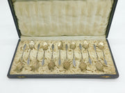 19th Century French Sterling Silver Feather Pattern Teaspoons Set Antique c1880