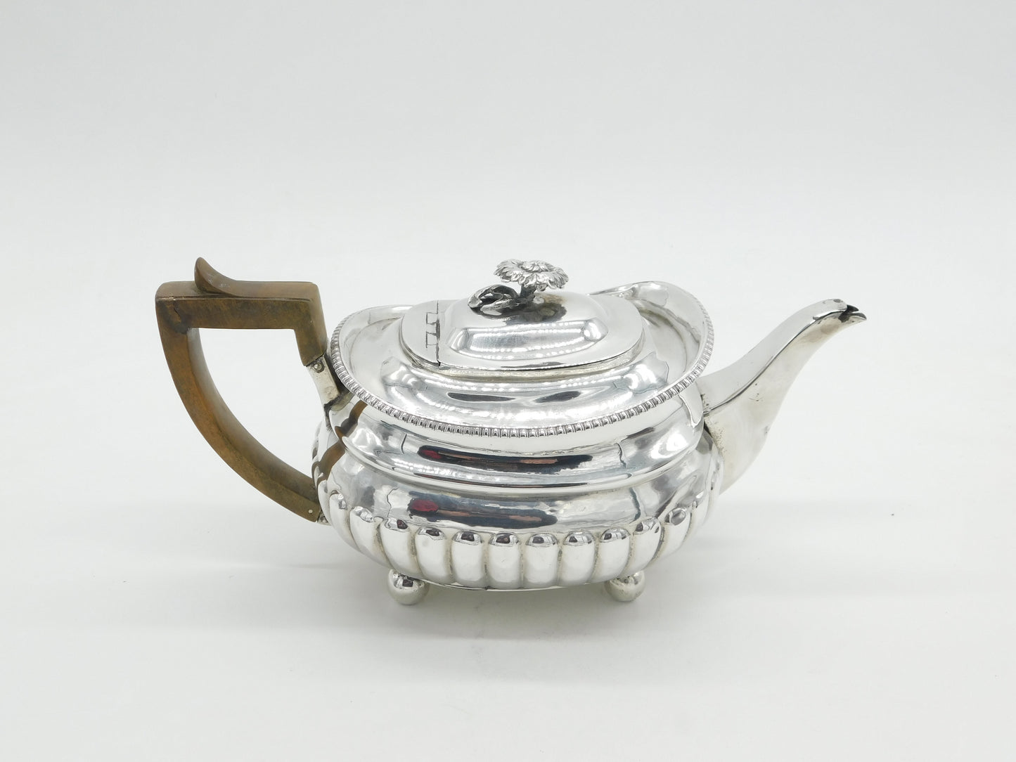 George III Sterling Silver Fluted Teapot Antique 1811 London Solomon Hougham