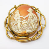Victorian Pinchbeck Mounted Carved Shell Cameo Ancient Classical Brooch Antique c1880