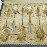 19th Century French Sterling Silver Feather Pattern Teaspoons Set Antique c1880