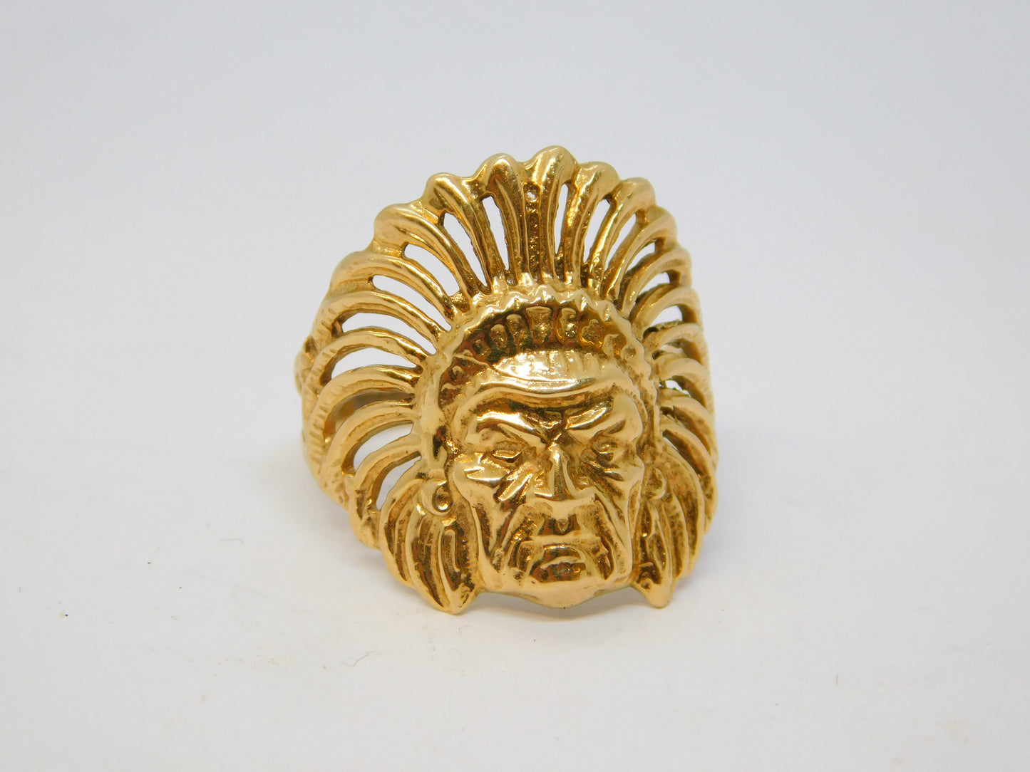 9ct Yellow Gold Native American Chief Statement Ring Vintage c1980 London