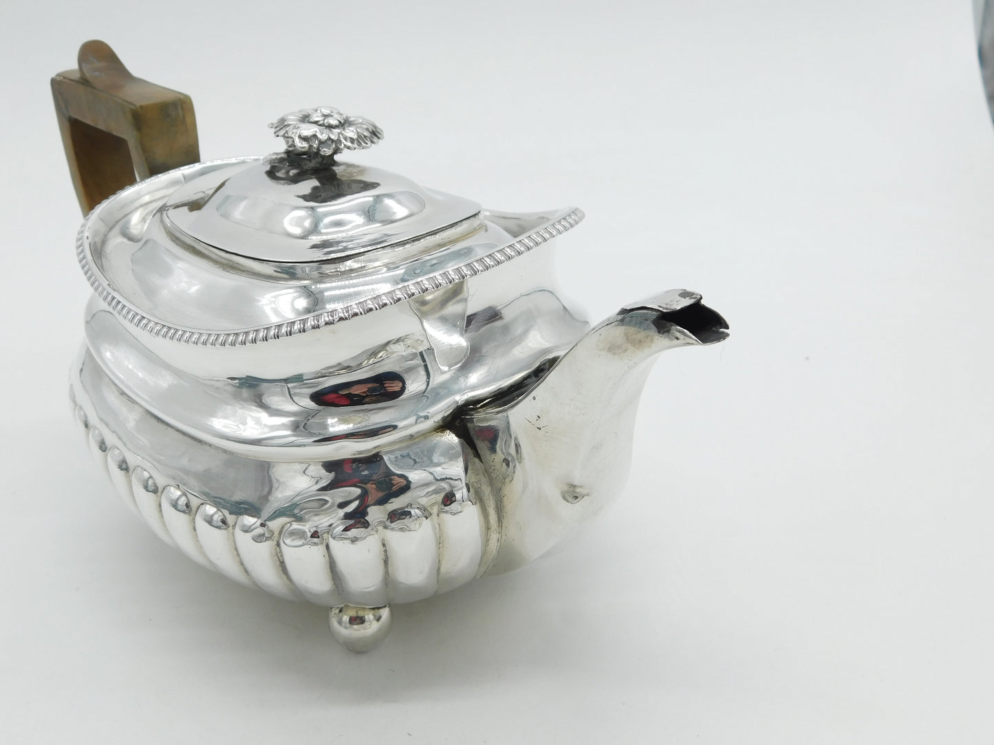 George III Sterling Silver Fluted Teapot Antique 1811 London Solomon Hougham