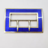 Edwardian Sterling Silver Blue Guilloche Enamel Belt Buckle Antique 1909 Birmingham