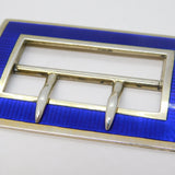 Edwardian Sterling Silver Blue Guilloche Enamel Belt Buckle Antique 1909 Birmingham
