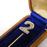 Victorian Boxed 14ct Two-Tone Gold & Diamond Set No. 2 Stick Pin Antique