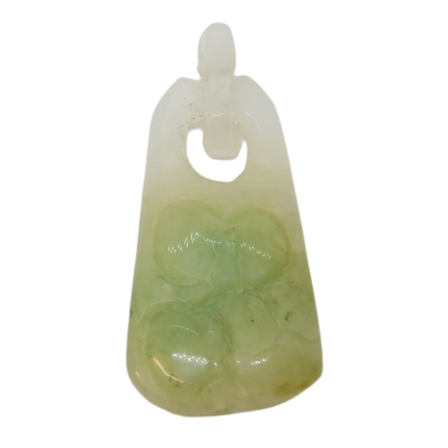 19th Century Chinese Carved Apple-Green Jade Floral Drop Pendant Antique c1860