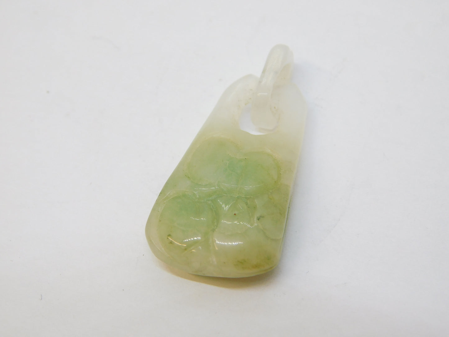 19th Century Chinese Carved Apple-Green Jade Floral Drop Pendant Antique c1860
