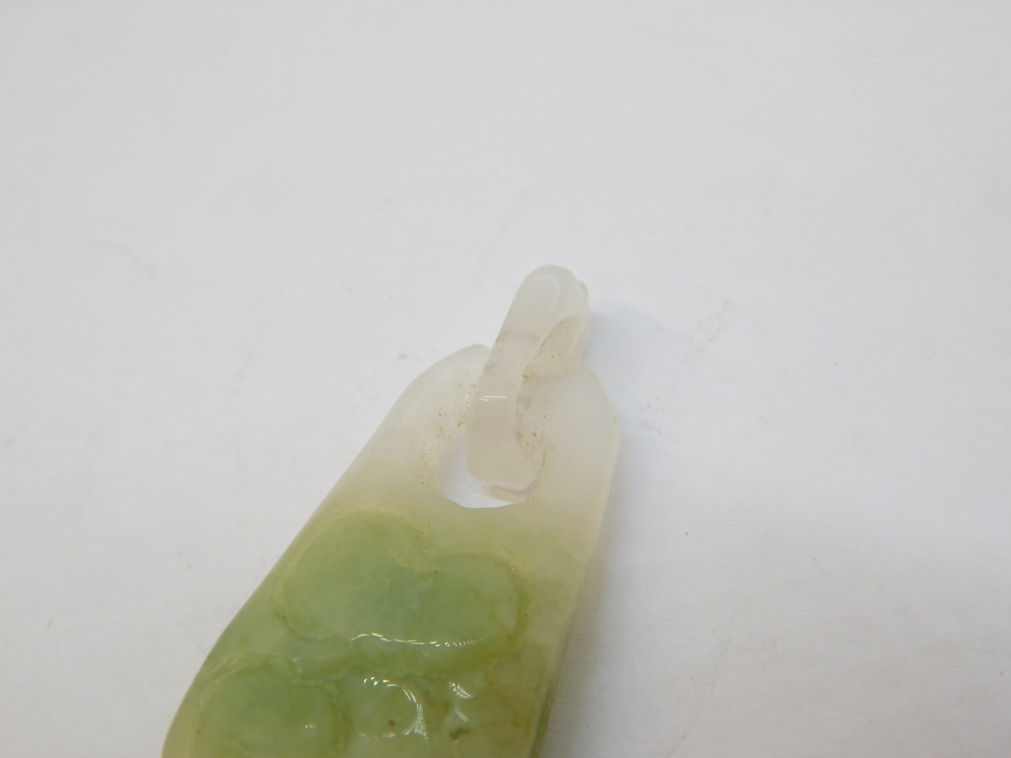 19th Century Chinese Carved Apple-Green Jade Floral Drop Pendant Antique c1860