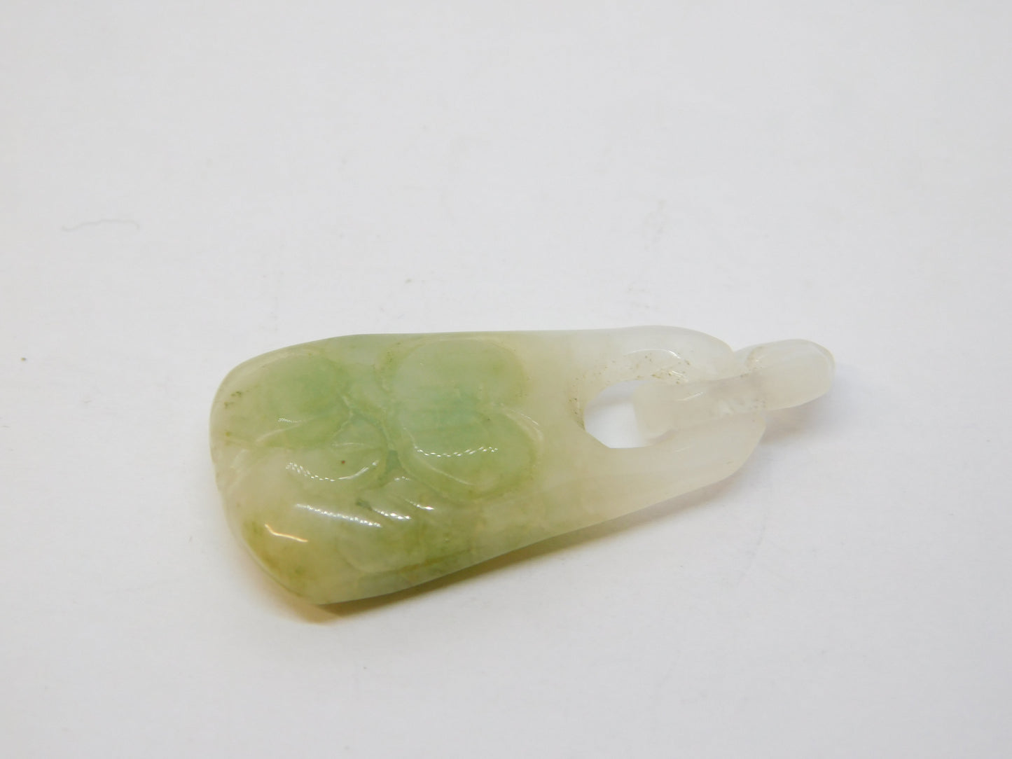 19th Century Chinese Carved Apple-Green Jade Floral Drop Pendant Antique c1860