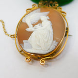 Victorian 9ct Gold Mounted Hebe & Eagle Shell Cameo Brooch Antique c1860