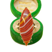 9ct Yellow Gold Mounted Large Marquise-Cut Banded Agate Ring Antique c1900