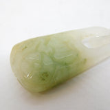 19th Century Chinese Carved Apple-Green Jade Floral Drop Pendant Antique c1860