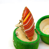 9ct Yellow Gold Mounted Large Marquise-Cut Banded Agate Ring Antique c1900