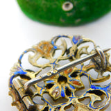 19th Century Austro-Hungarian Silver, Turquoise, Garnet & Pearl Brooch Antique