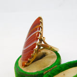 9ct Yellow Gold Mounted Large Marquise-Cut Banded Agate Ring Antique c1900