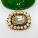 William IV 18ct Yellow Gold, Rock Crystal & Pearl Mourning Brooch Antique 1835