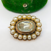 William IV 18ct Yellow Gold, Rock Crystal & Pearl Mourning Brooch Antique 1835