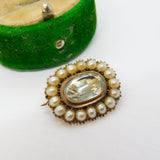 William IV 18ct Yellow Gold, Rock Crystal & Pearl Mourning Brooch Antique 1835