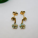 9ct Yellow Gold, Opal & Diamond Set Floral Stud Drop Earrings Antique c1930
