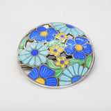 Sterling Silver Colourful Enamel Floral Brooch Pin Antique 1921 Birmingham Deco