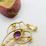 Edwardian 9ct Gold, Amethyst & Seed Pearl Lavalier Drop Pendant Antique c1910