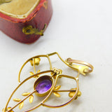 Edwardian 9ct Gold, Amethyst & Seed Pearl Lavalier Drop Pendant Antique c1910