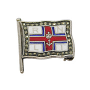 Sterling Silver, Marcasite, Enamel Lifeboat Brooch Pin Antique c1940 Art Deco