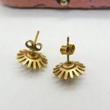 9ct Yellow Gold Amethyst Set Starburst Floral Stud Earrings 1987 Birmingham