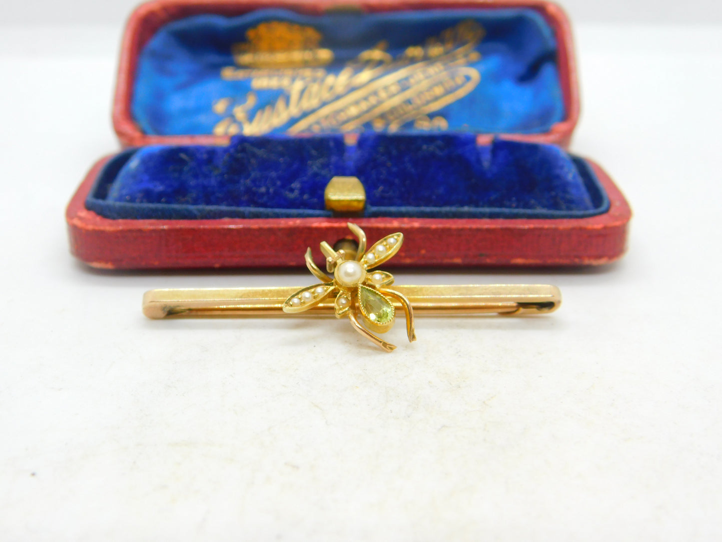 15ct Gold, Peridot & Pearl Suffragette Insect Brooch Antique c1910 Edwardian