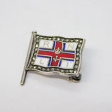 Sterling Silver, Marcasite, Enamel Lifeboat Brooch Pin Antique c1940 Art Deco