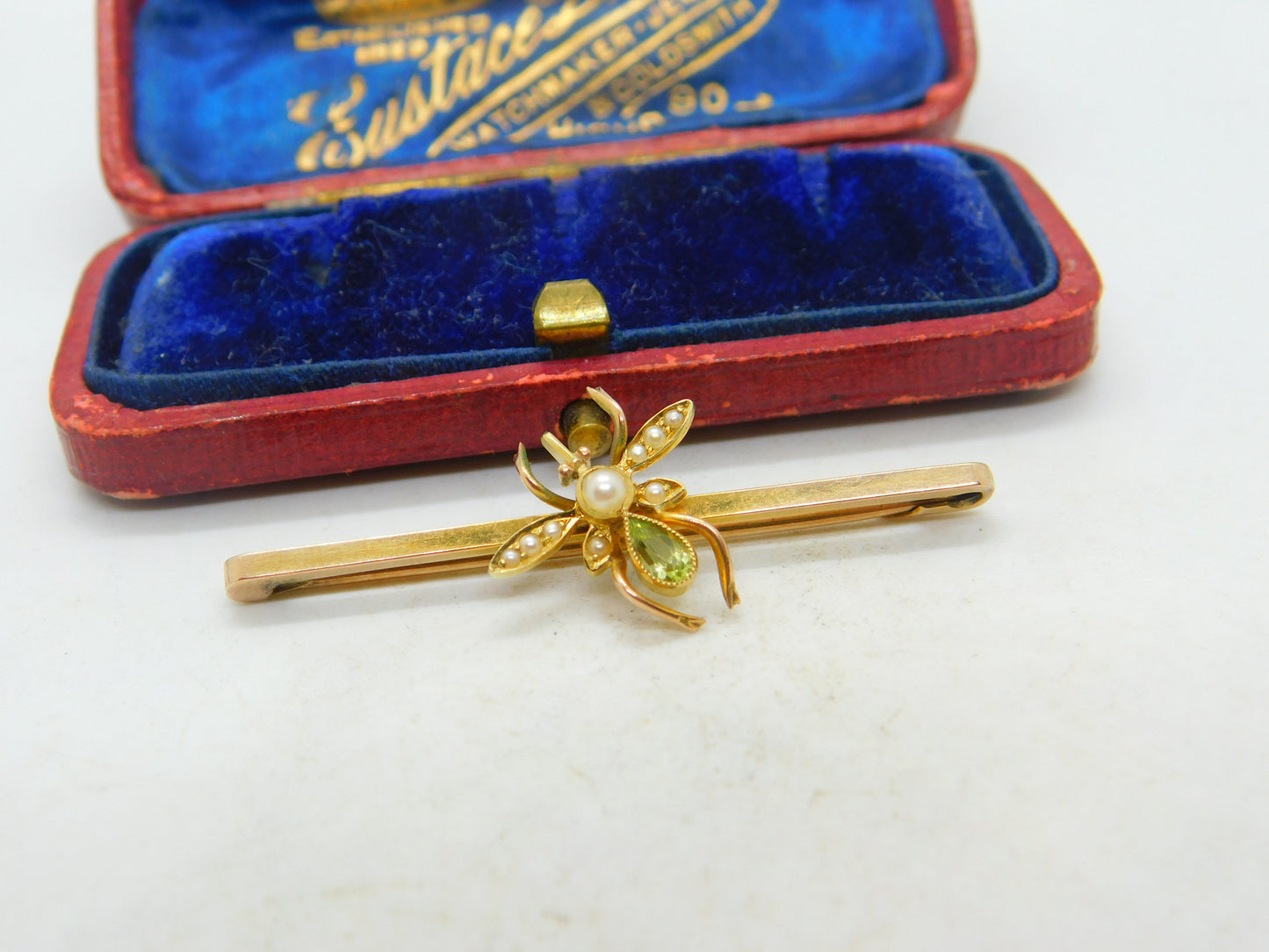 15ct Gold, Peridot & Pearl Suffragette Insect Brooch Antique c1910 Edwardian