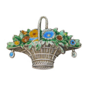 Sterling Silver Floral Enamel Cornucopia Basket Brooch Pin Antique c1940