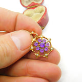 Edwardian 9ct Gold, Seed Pearl & Amethyst Floral Floral Drop Pendant c1910