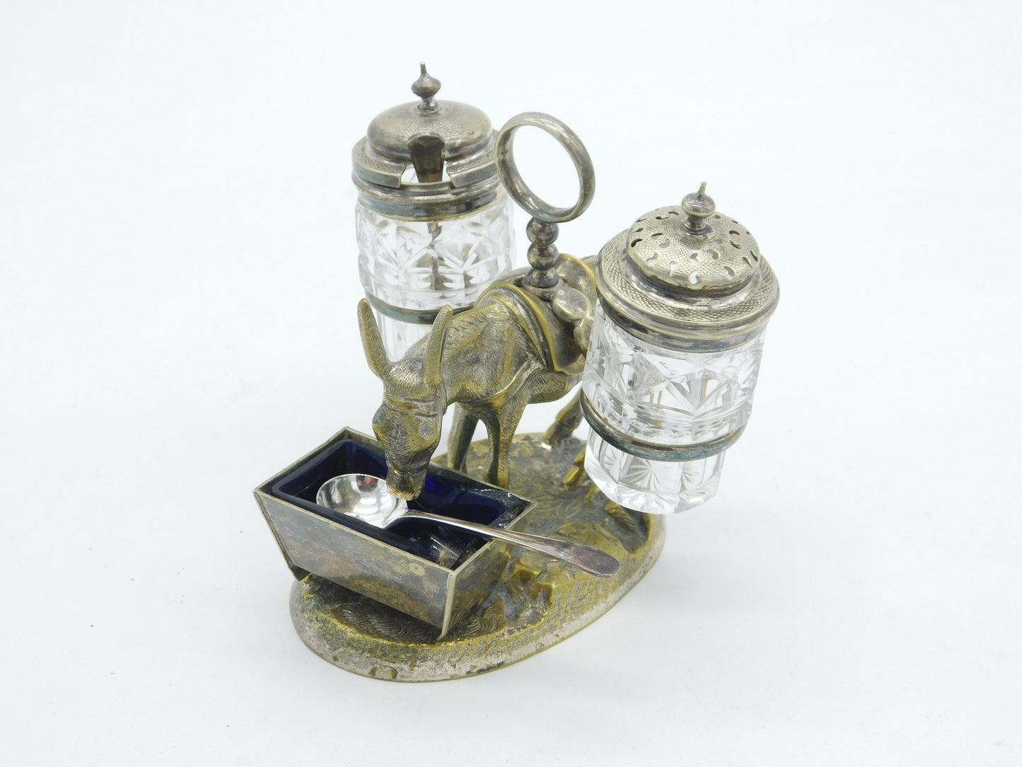 Victorian Silver Plated Novelty Donkey Form Cruet Set Antique c1880 Kitemark