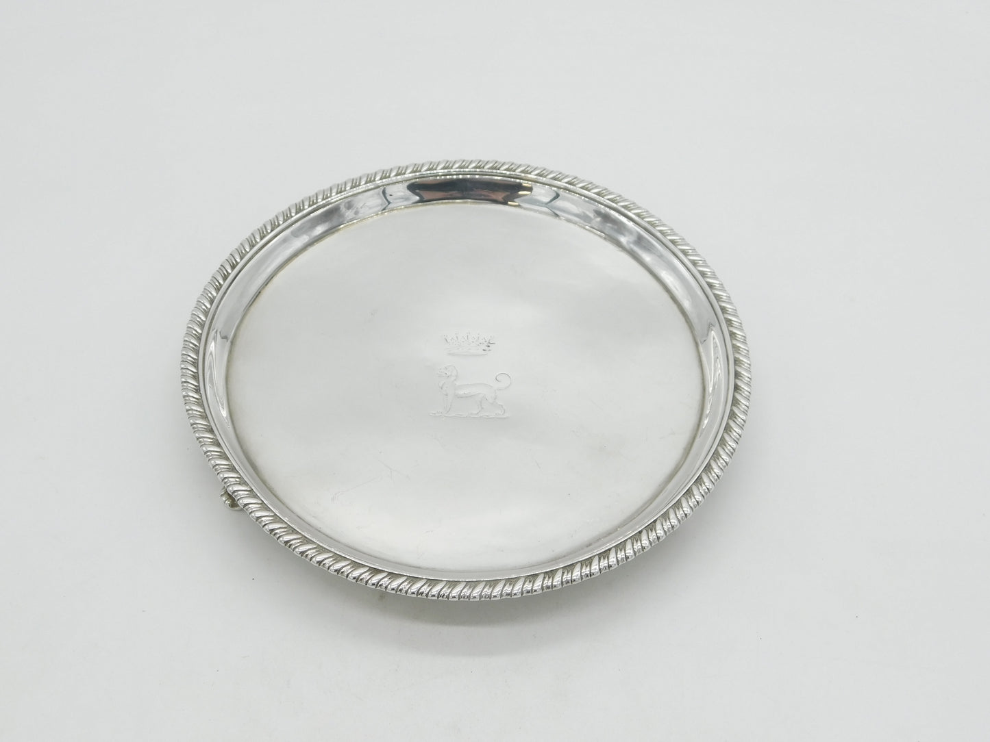 George III Sterling Silver Heraldic Crested Salver Dish Antique 1785 London