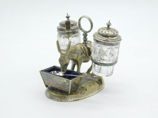 Victorian Silver Plated Novelty Donkey Form Cruet Set Antique c1880 Kitemark