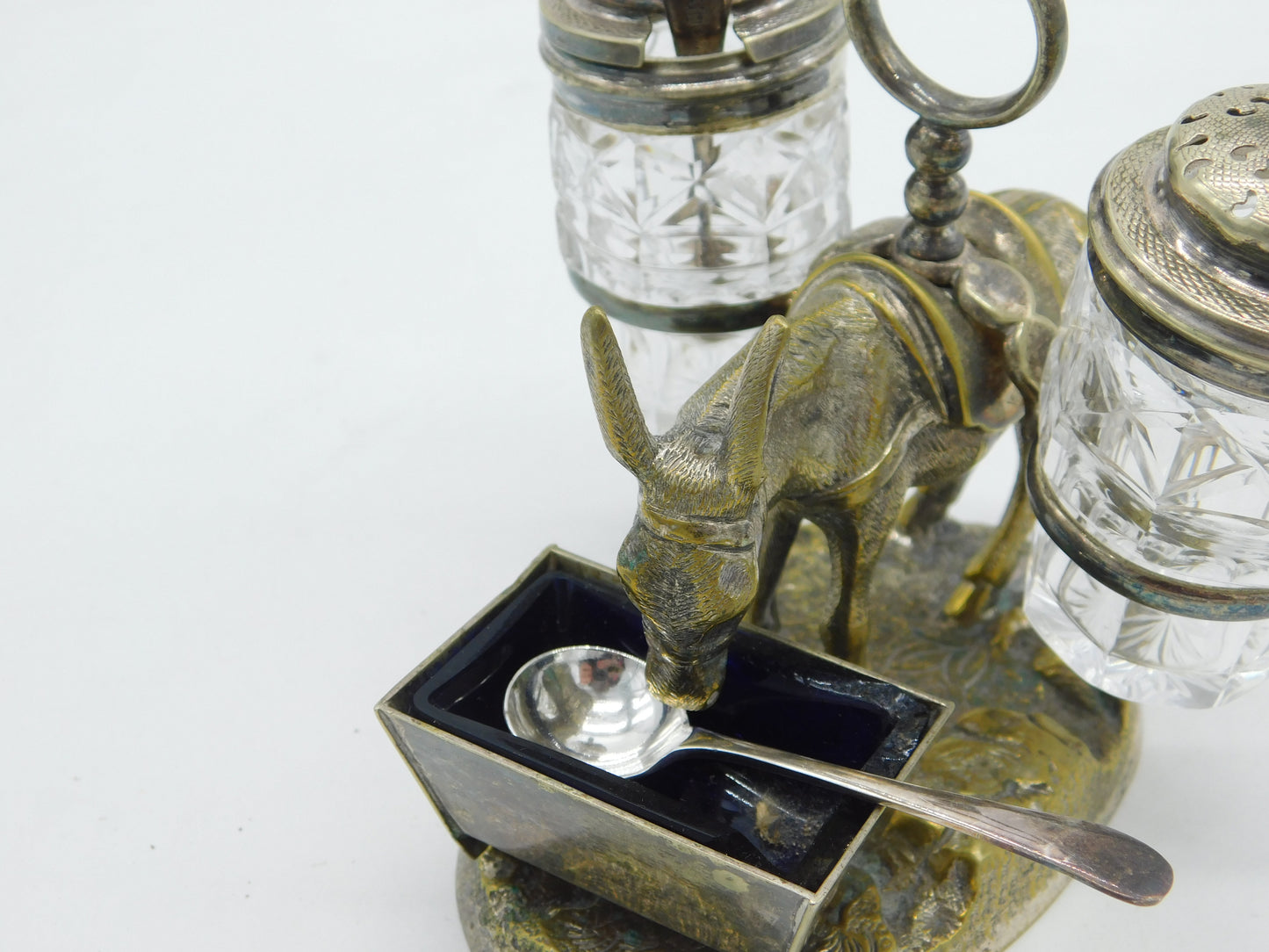 Victorian Silver Plated Novelty Donkey Form Cruet Set Antique c1880 Kitemark