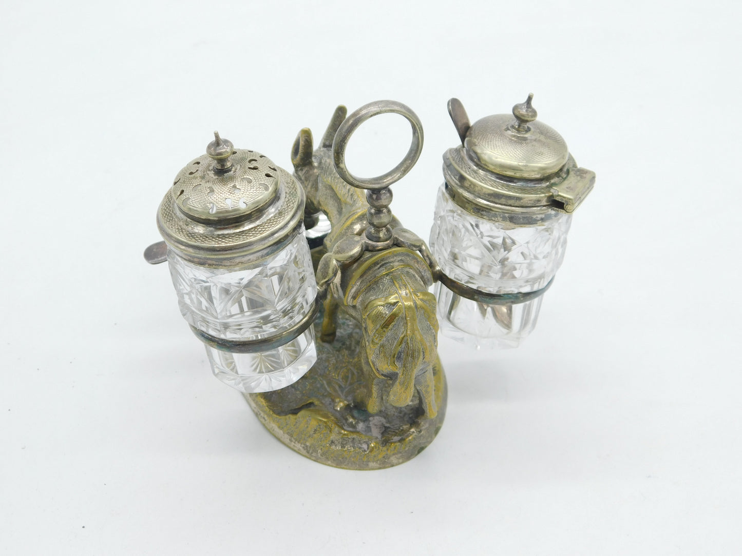 Victorian Silver Plated Novelty Donkey Form Cruet Set Antique c1880 Kitemark