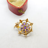 Edwardian 9ct Gold, Seed Pearl & Amethyst Floral Floral Drop Pendant c1910