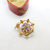 Edwardian 9ct Gold, Seed Pearl & Amethyst Floral Floral Drop Pendant c1910