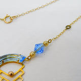 15ct Yellow Gold, Blue Glass & Pearl Lavalier Drop Necklace Antique c1930 Deco