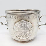 18th Century French .950 Silver Spanish Coin Set Porringer Cup Antique c1750