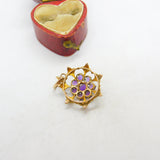 Edwardian 9ct Gold, Seed Pearl & Amethyst Floral Floral Drop Pendant c1910