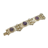 Mexican Chunky Sterling Silver Amethyst Cabochon Statement Bracelet Vintage