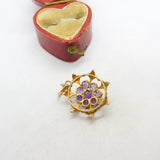 Edwardian 9ct Gold, Seed Pearl & Amethyst Floral Floral Drop Pendant c1910